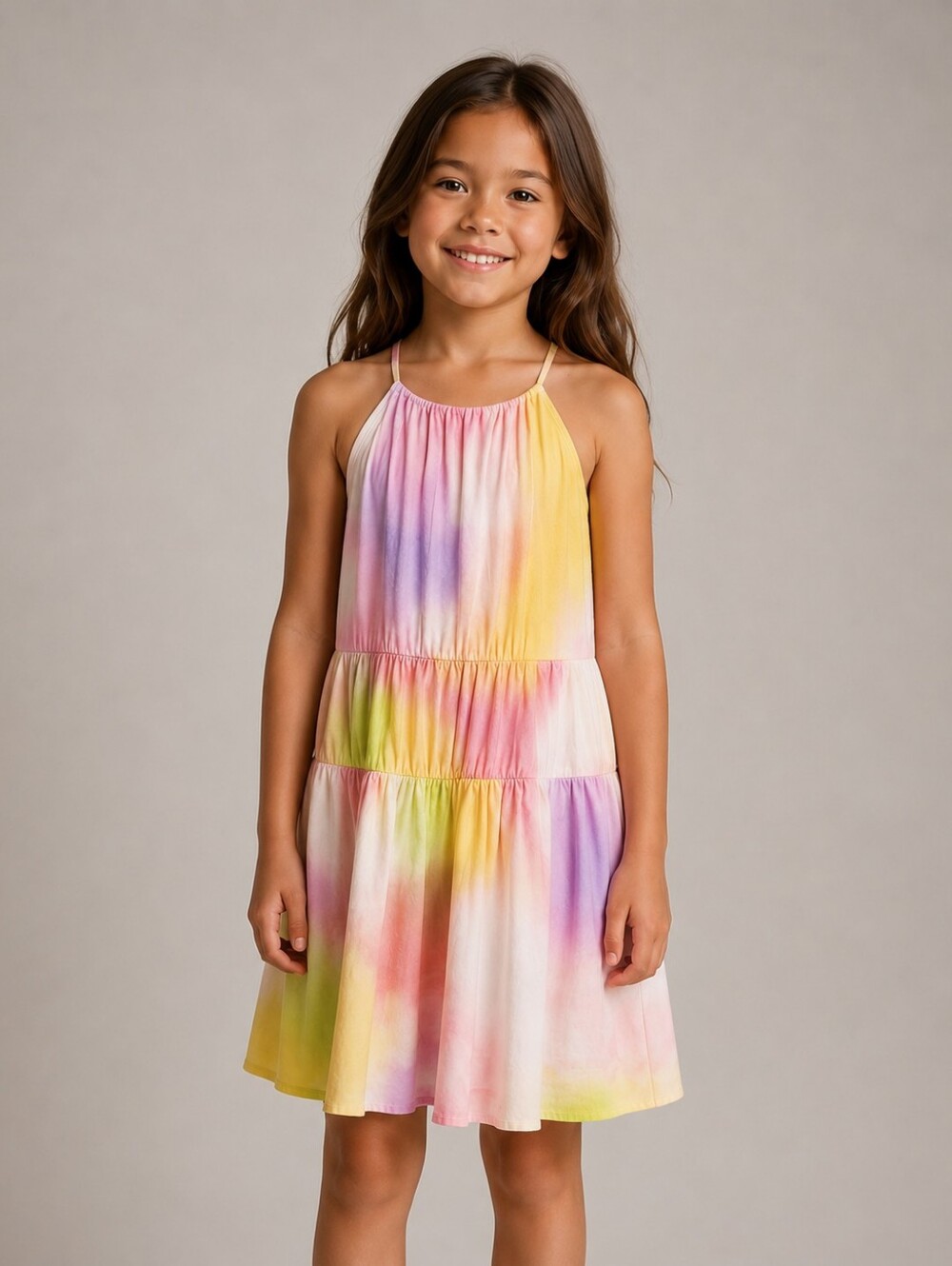 Zara Girls Pastel Tie Dye Halter Tiered Dress Size 8-9y 130cm